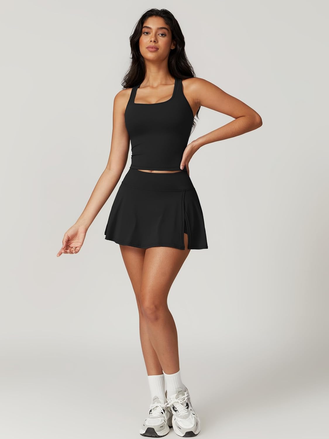 ABOCIW Tennis Dresses for Women - Stylish Side Slit Mini Skirt & Racerback Crop Top Set | Perfect for Golf & Workouts
