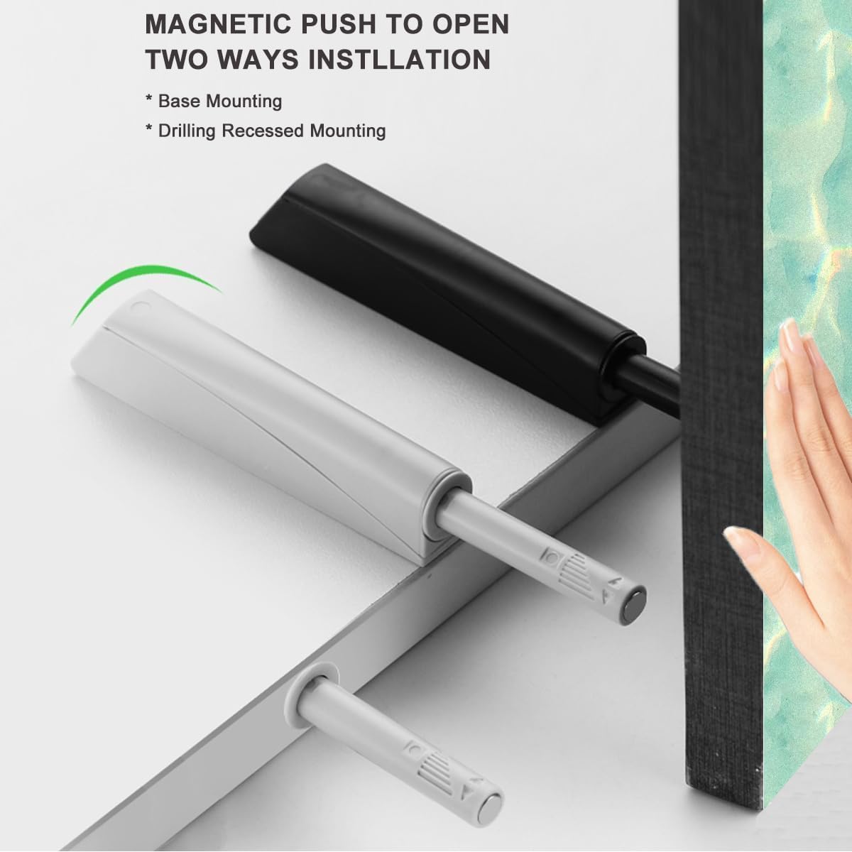 Push to Open Door Latch Cabinet Hardware CBRIVE 4 Pack Magnetic Push Latches & Lock for Hidden Door Push Release Drawer Pull Tip on Closet Locking Strong Pop Out, Black