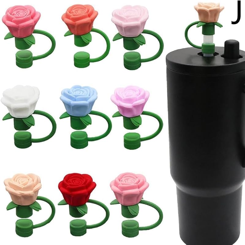 10mm Rose Flower Straw Covers - Blue Silicone Dust Caps for Stanley Cup