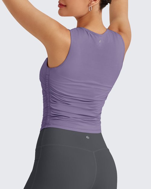 G4Free Athletic Tops for Women Slim Sleeveless High Neck Workout Crop Tanks Soft Running Shirt Gym Activewear (Gray Purple,S)