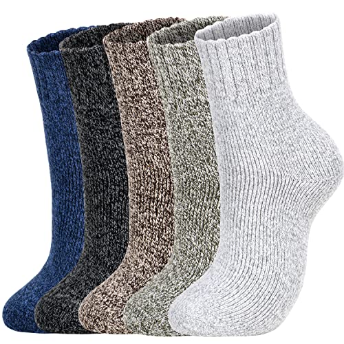 Thick Wool Socks for Women - 5 Pairs Cozy Hiking Crew Socks
