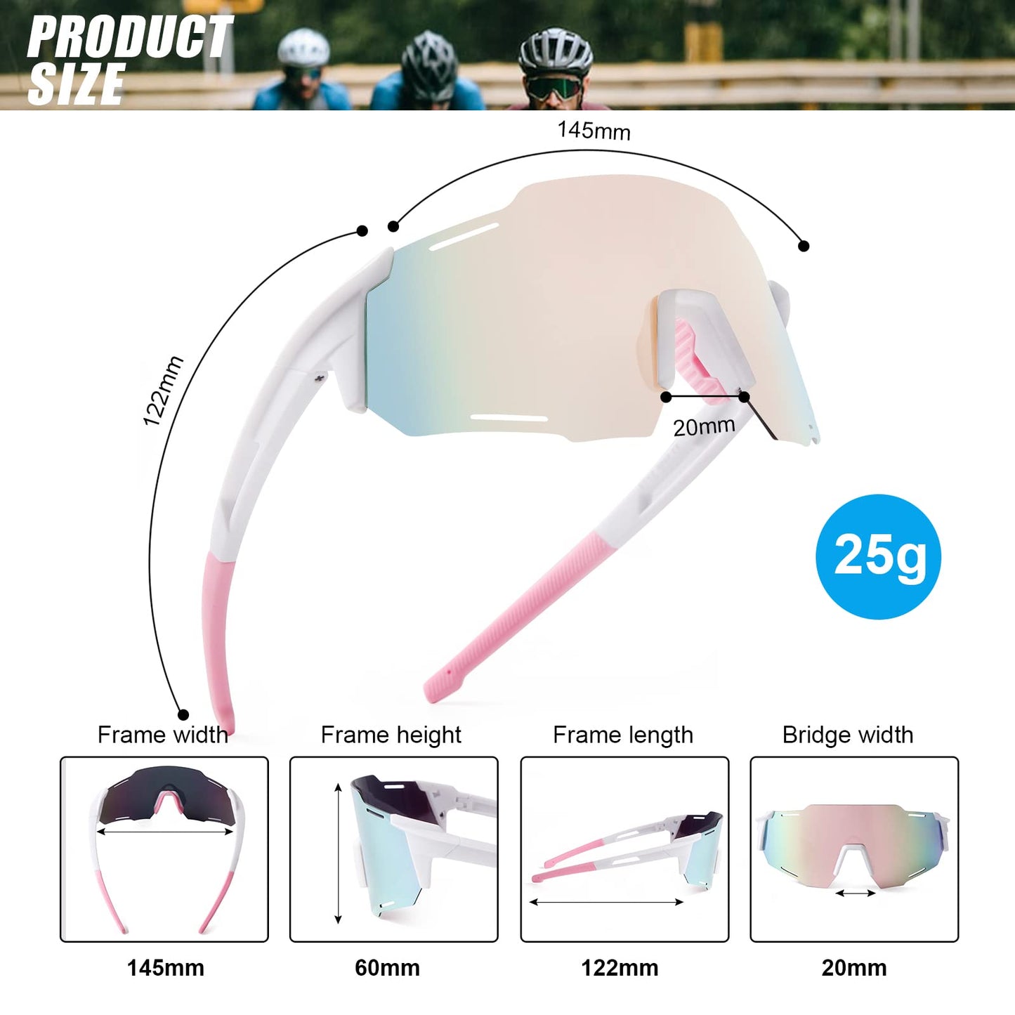 KFPH Polarized Sports Sunglasses for Women Bike Glasses Cycling Driving Fishing Mountain Bike Sunglasses UV400 Protection, White/Pink Lenses
