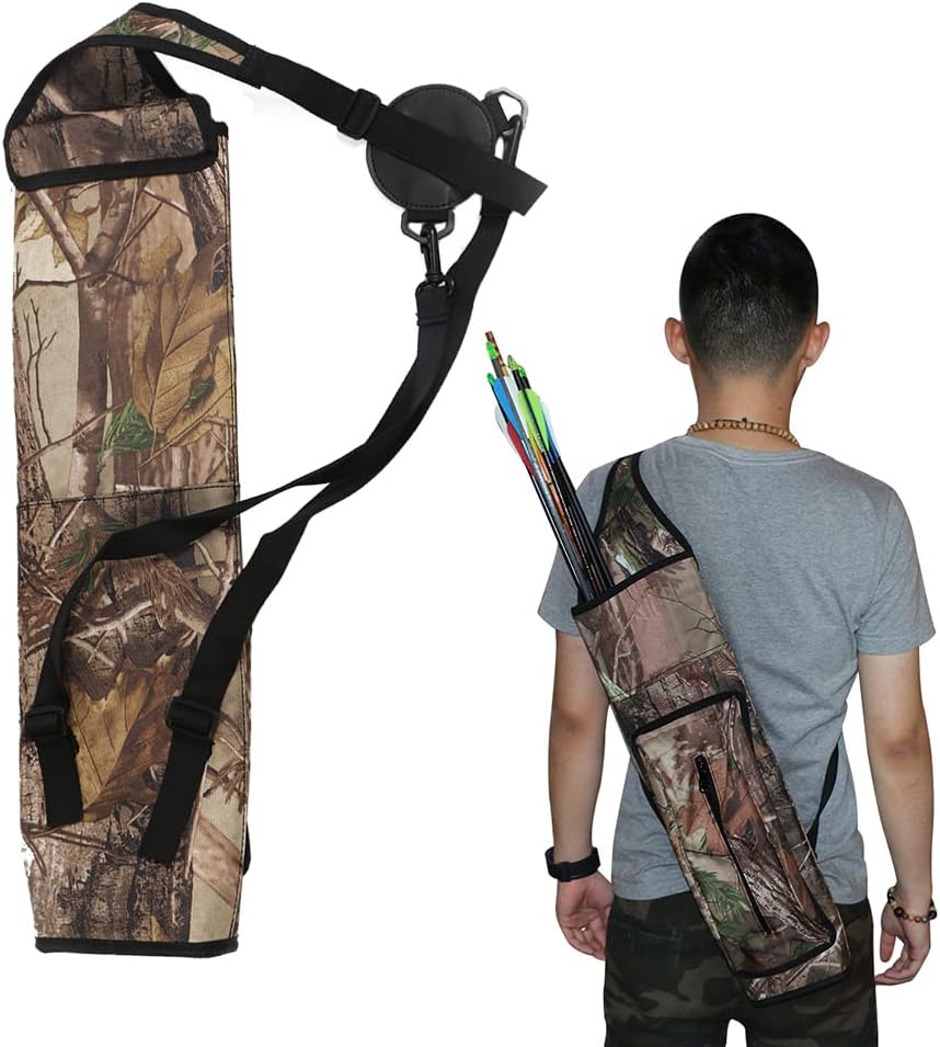 TOPARCHERY Archery Quiver - Durable Canvas Arrow Holder with Front Pockets | Ideal for Target Shooting