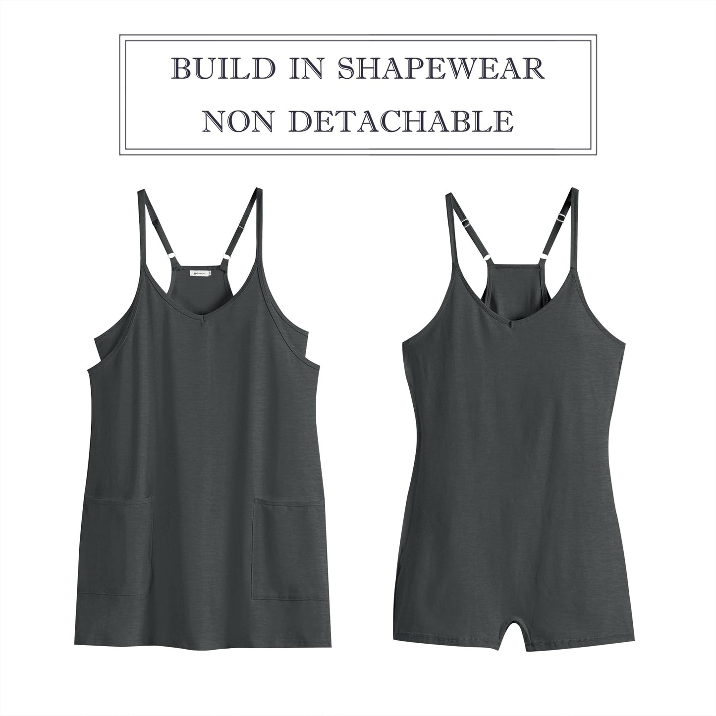 ANRABESS Women Athletic Dress Summer Tennis Workout Active Sports Mini Romper Dress Built in Shorts Travel Vacation Clothes Deep Gray XX-Large