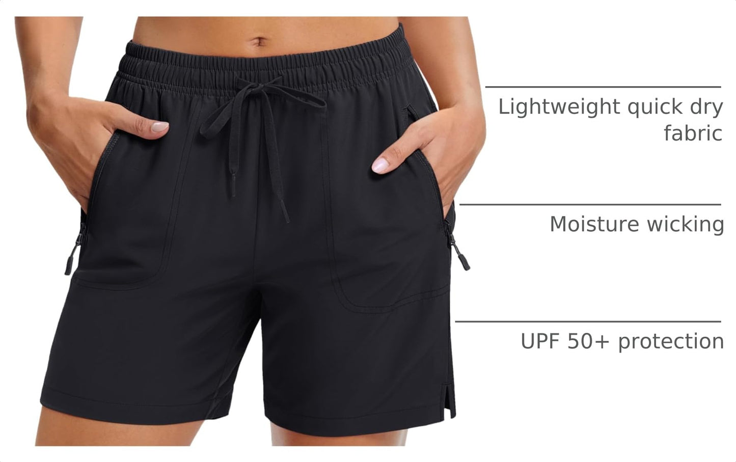 MAGCOMSEN Women's Athletic Hiking Running Shorts with Pockets Lightweight Quick Dry Golf Casual Summer Shorts Black, L
