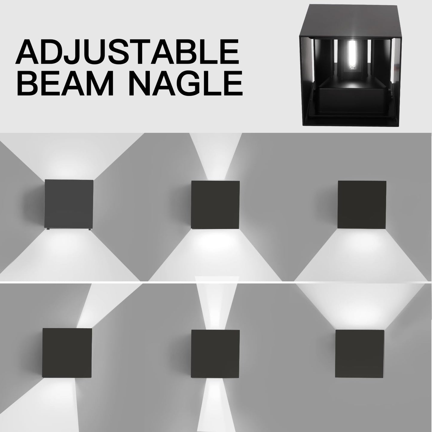 Mille Lucciole 12W 4Pack Outdoor Wall Lights Exterior/Interior,LED Black Outdoor Wall Sconces Light Fixtures Modern,IP65 Waterproof Square Aluminum Wall Lamps, Up and Down Lights 6500K Cold Lights