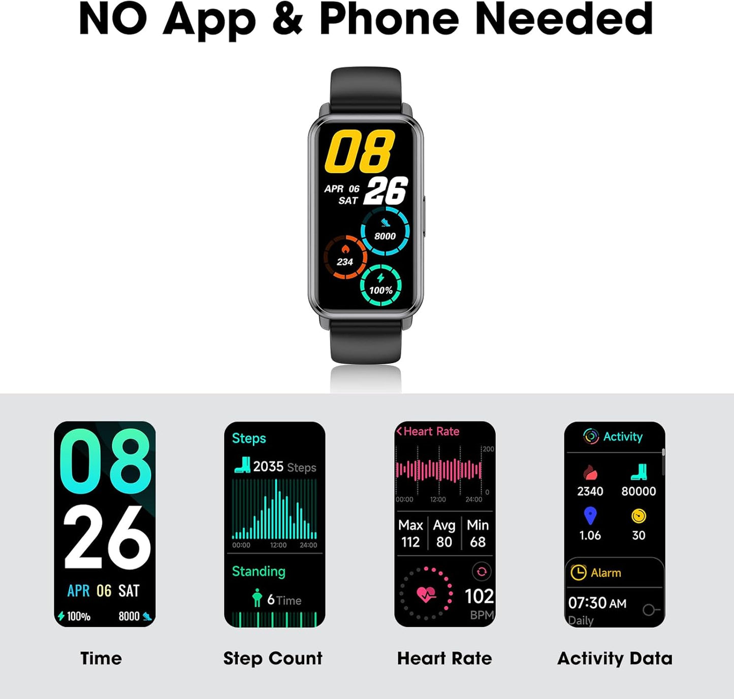 Skiennix Long Battery Life Pedometer Watch - Slim Waterproof Fitness Tracker | Heart Rate & Blood Oxygen Monitor