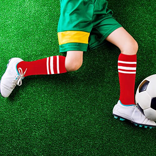 Toddler Soccer Socks - Knee High Striped Socks for Ages 3-6 - Red/White
