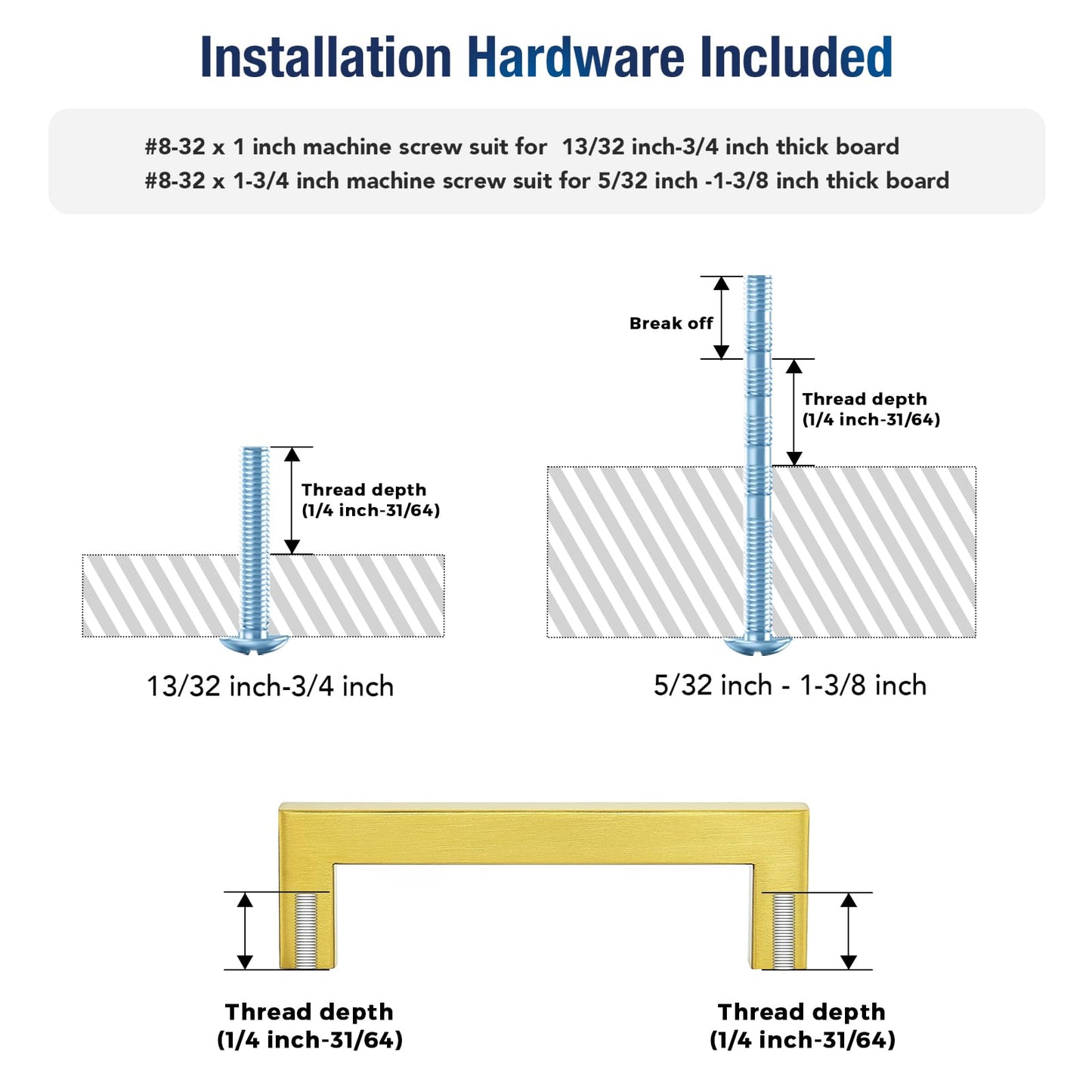 JOY DECOR 2 Pack Cabinet Handles, Gold Cabinet Pulls, 4 Inch Kitchen Handles Square Drawer Pulls Stainless Steel Drawer Hardware Handles, 102mm Hole Centers