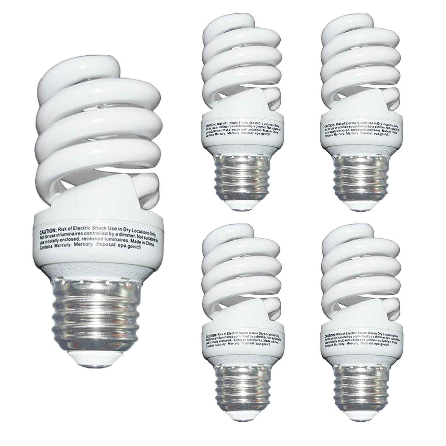 HGE Multiple 120V/60HZ 13 Watt (60Watt Equivalent) Compact Fluorescent Light, ETL Listed Soft White 2700K 1040LM, Spiral Medium Base CFL Light Bulbs. Nice Gifts (5)