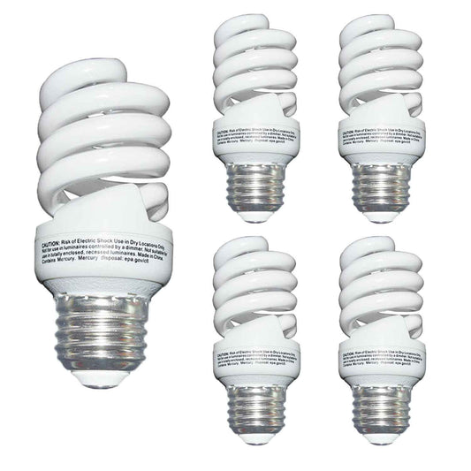 HGE Multiple 120V/60HZ 13 Watt (60Watt Equivalent) Compact Fluorescent Light, ETL Listed Soft White 2700K 1040LM, Spiral Medium Base CFL Light Bulbs. Nice Gifts (5)