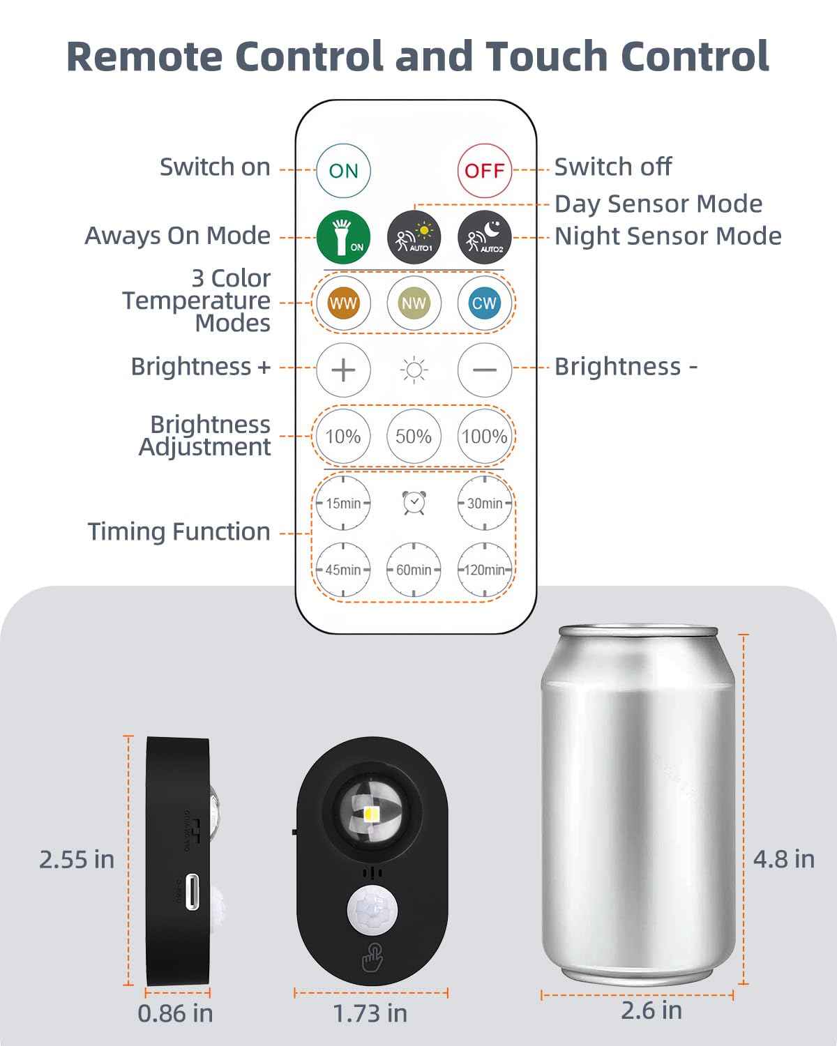 Yiliaw LED Motion Sensor Puck Lights Indoor, Small Rechargeable Under Cabinet Lighting, Dimmable Warm White Closet Lights, Stick on Wireless Night Light for Drawer, Shelf, Kitchen, Black (3 Pack)