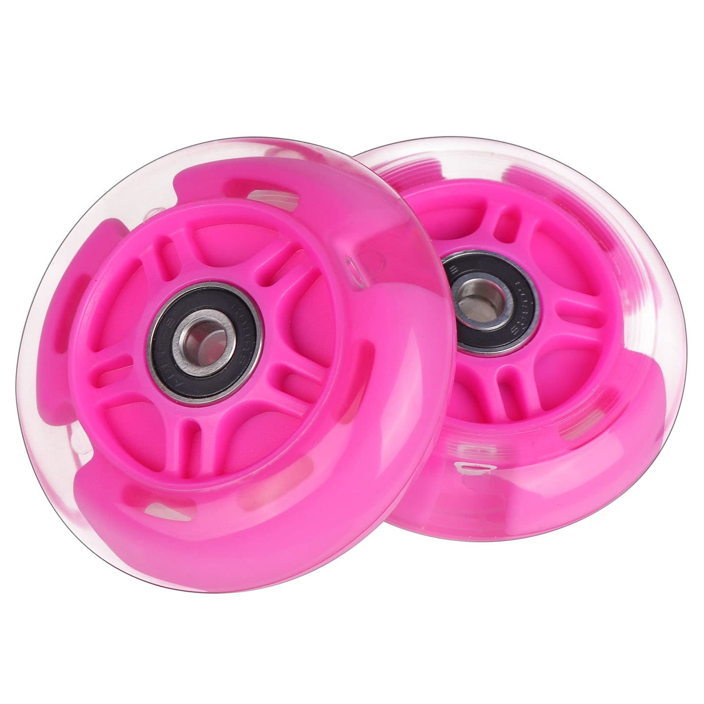 WHEELGOO 2-Pack Rear 80mm Colorful Flashing 3-Wheeled Kid Scooter Replacement Wheels for Kid Push Kick Scooter (Pink)