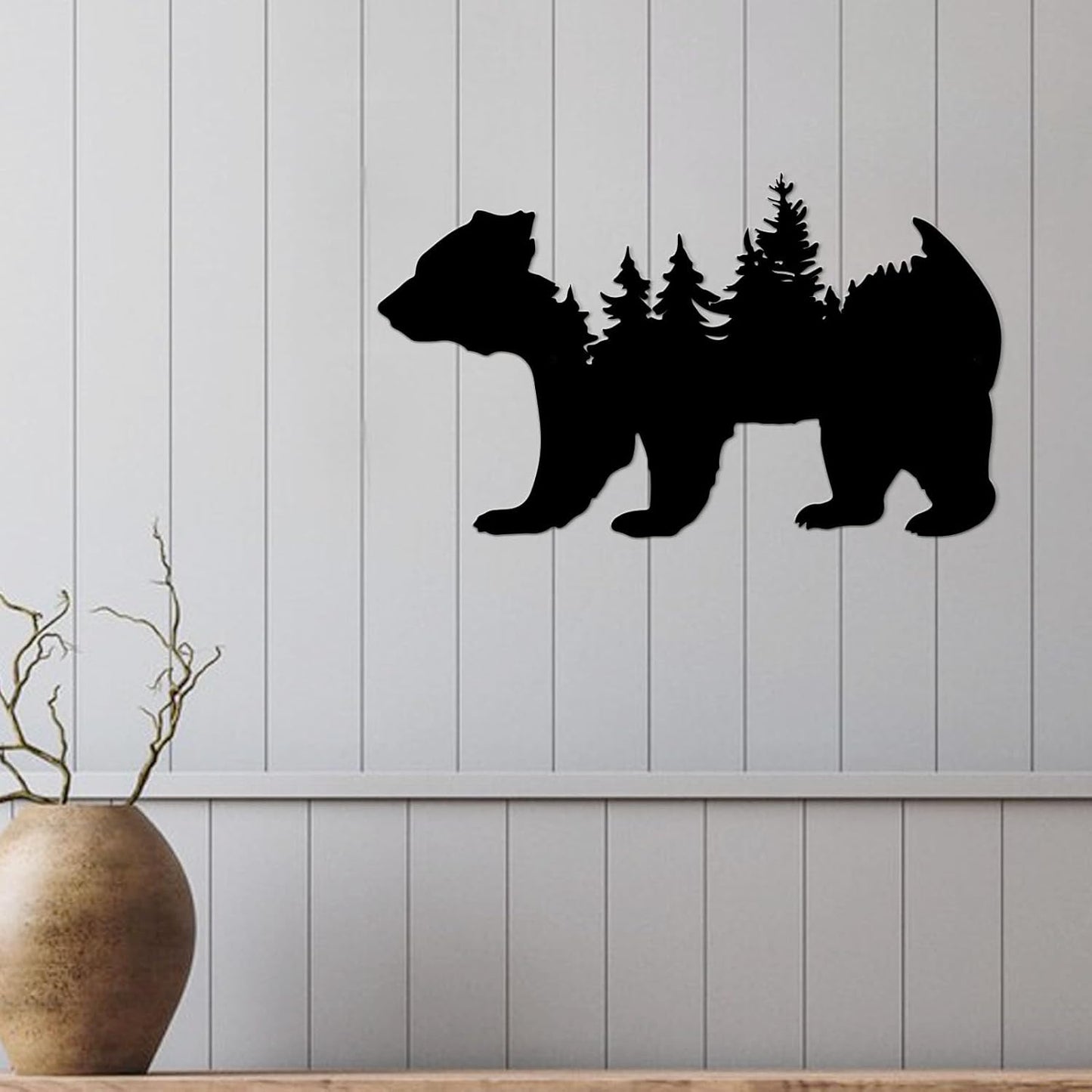 Resama Metal Wall Art - Rustic Pine Tree & Bear Design | Modern Wilderness Decor for Indoor & Outdoor Spaces (Black)