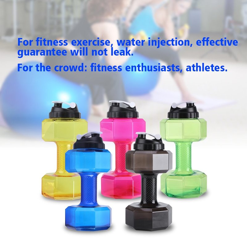 LAVEN 2.2L Large Capacity Dumbbell Shaped Exercise Sports Water Bottle, Fitness Gym Training Cup with Leak Proof Lid, Outdoor Recreation Camping Hiking Water Bottle (black)