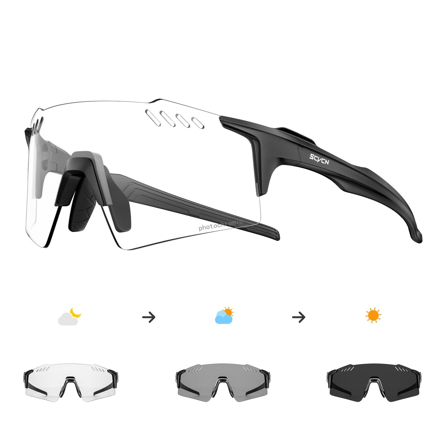 SCVCN Photochromic Cycling Glasses UV400 Protection for Women Men Cycling Glasses TR90 Frame MTB Running Mountain Bike Glasses Riding Baseball Bicycle Driving 01 Black