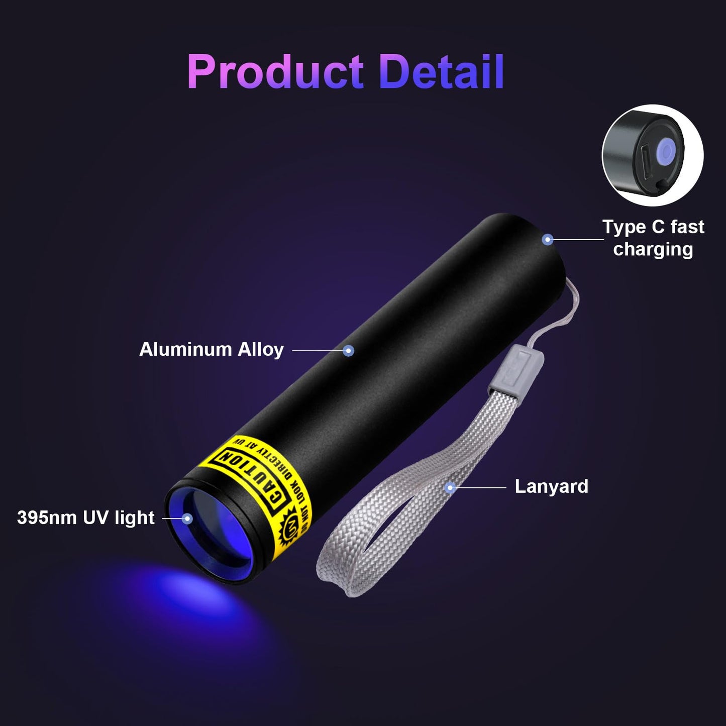 COSOOS 2 Pack UV Flashlight, 365nm USB Rechargeable Black Light Flashlight, Mini Handheld Detector for Dog Cat Urine, Pet Stains, Scorpions, Resin Curing