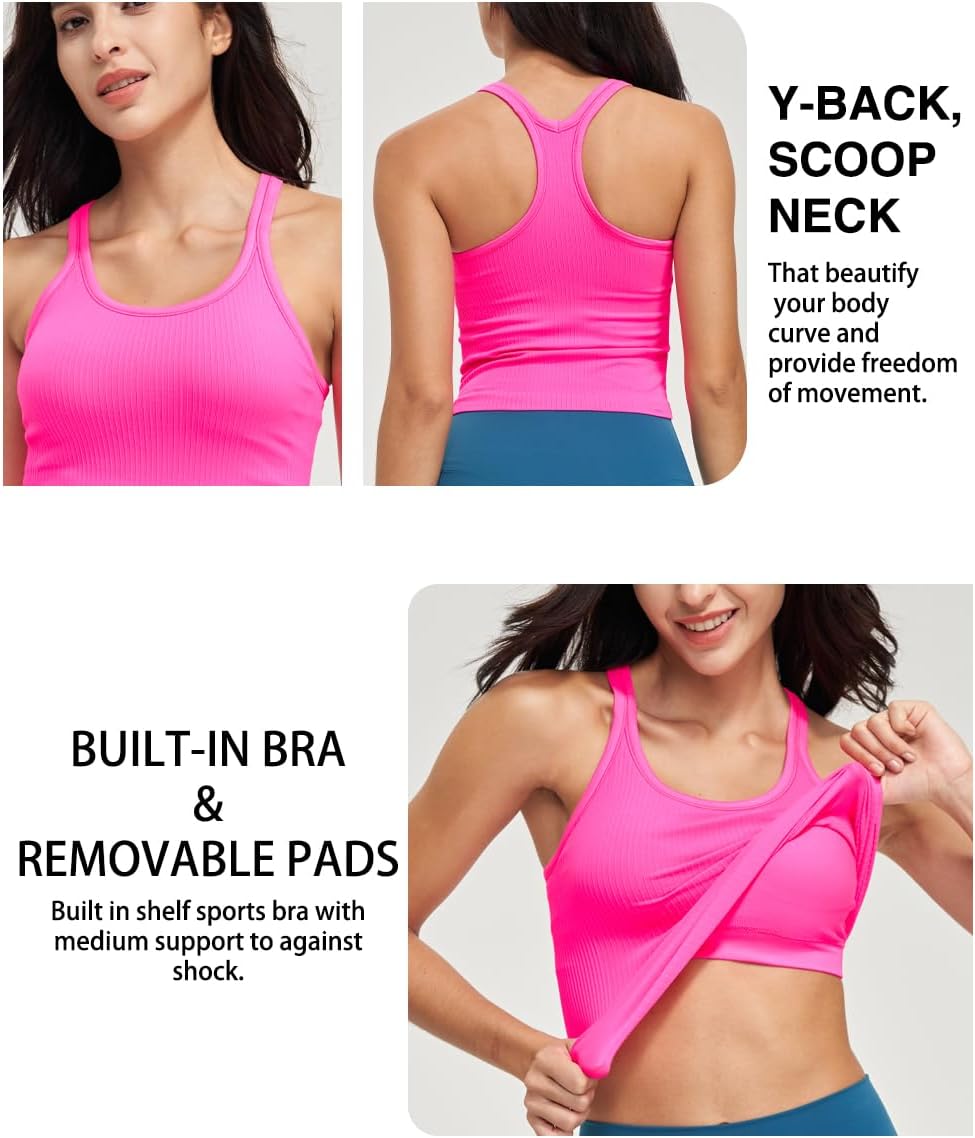 Skiennix Seamless Ribbed Workout Tank Top - Built-In Bra for Ultimate Comfort | Women's Activewear