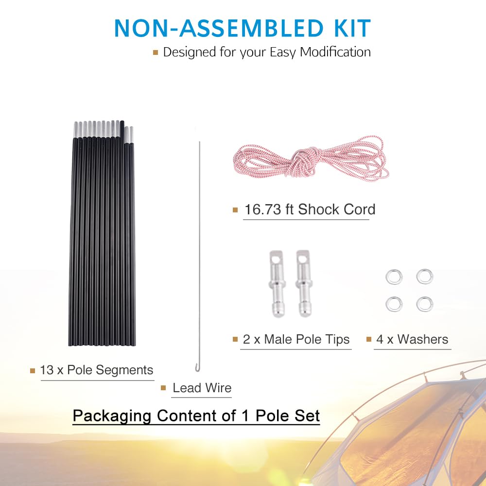BRILLIANCE4U Tent Poles Replacement 16ft 3in 3/8”, Fits Female and Male Ends Tent, 7001 T6 Heated Aluminum Tent Pole Repair Kit, Lightweight Tent Pole, Outer Diameter 9.5mm 1 Pole Pack