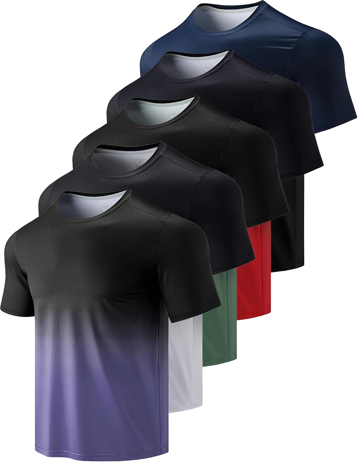 Skiennix Men's Active Quick Dry Crew Neck T-Shirts - 5 Pack Athletic Gym Tees for Workouts