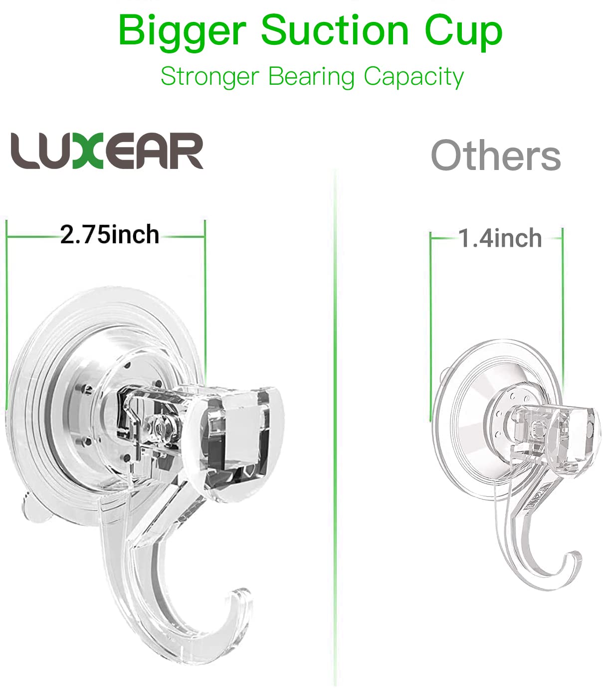 LUXEAR Suction Cup Hooks - 4 Pack Suction Hooks Reusable Powerful Waterproof - Clear Removable Suction Hanger for Christmas Wreath, Shower,Tile,Bathroom,Towel,Kitchen