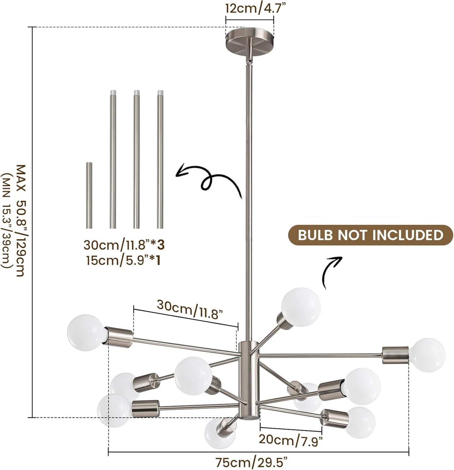 8-Light Gold Sputnik Chandelier - Modern Adjustable Ceiling Light for Dining Room, Kitchen & Foyer