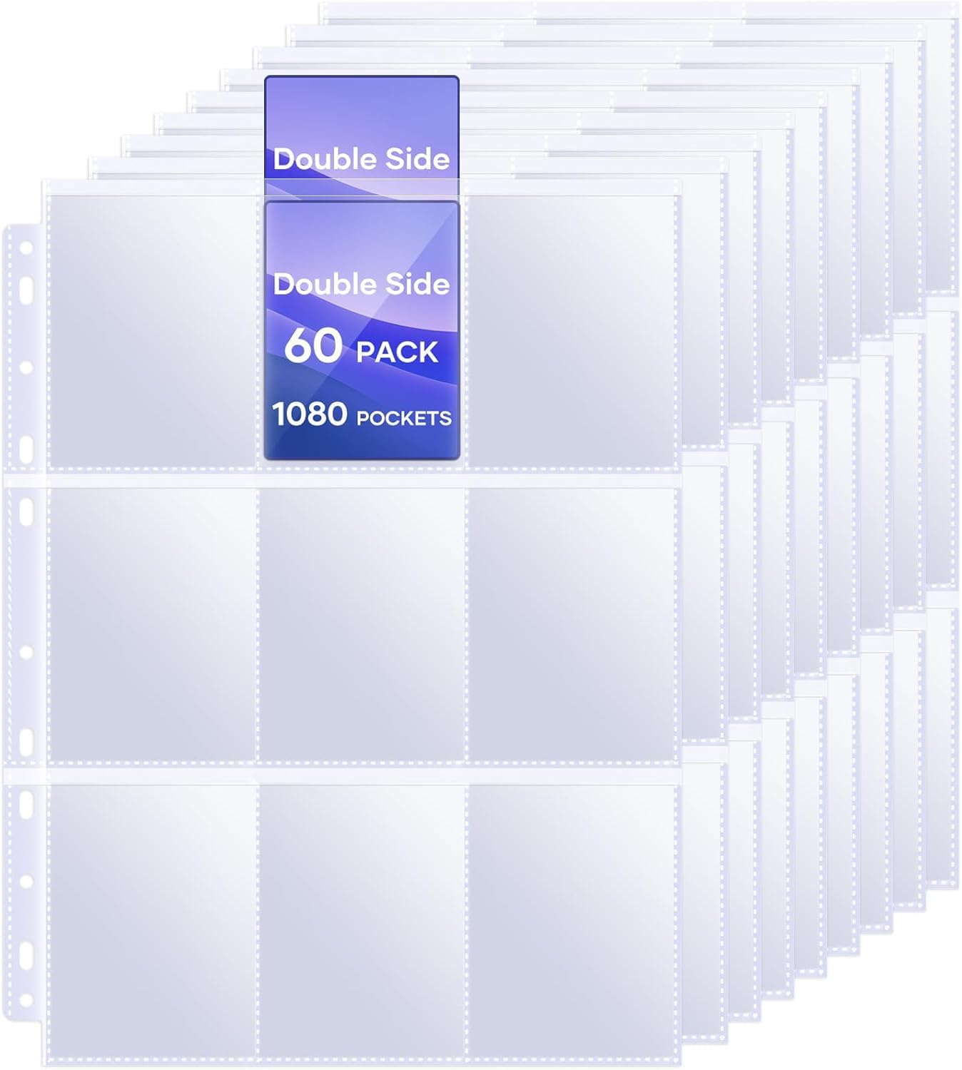 TiopLior 60 Pack Sheet Protectors - Double-Sided 9 Pocket Card Sleeves for 3 Ring Binders | Ideal for MTG, TCG, Baseball Cards
