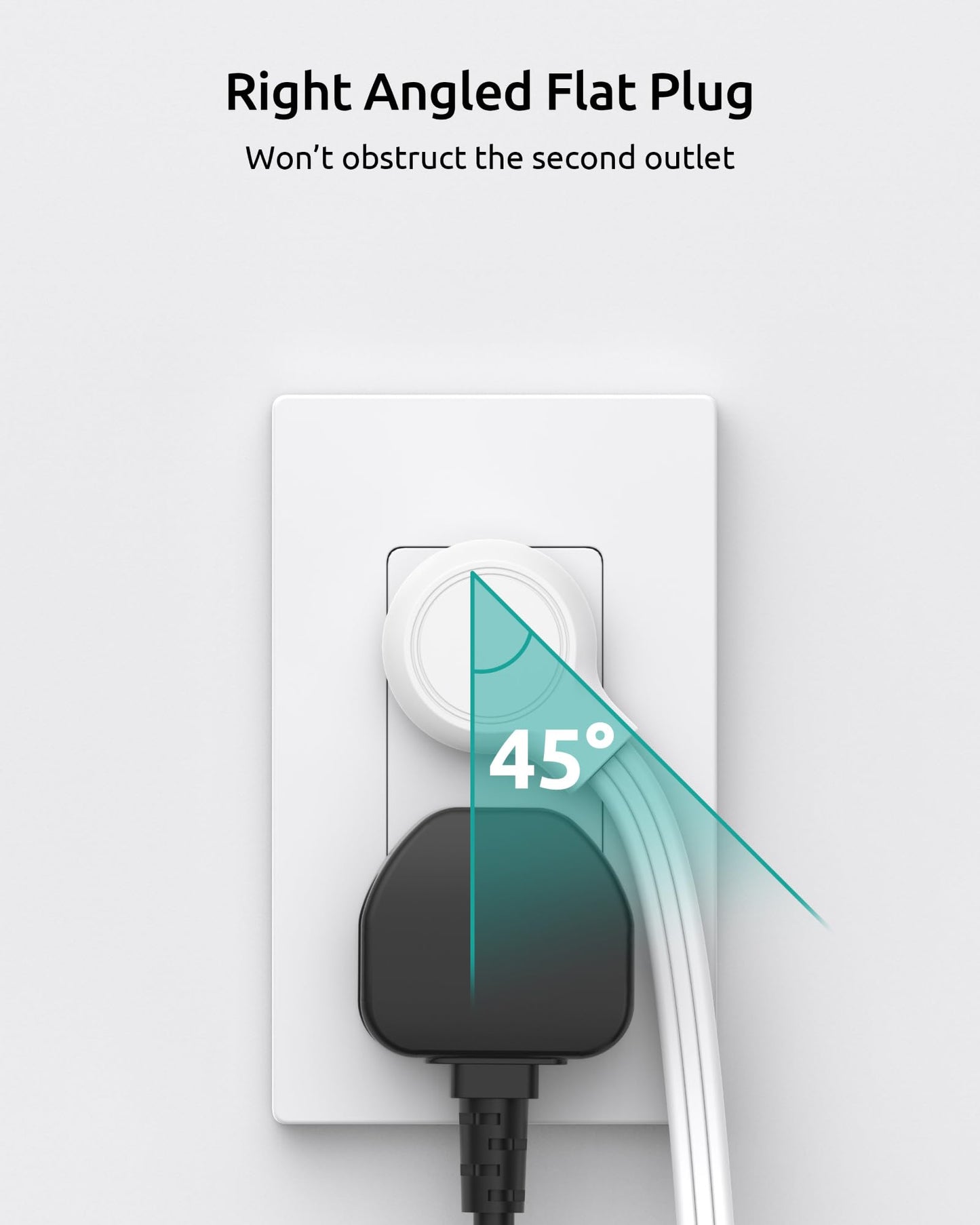 Flat Extension Cord 6ft, NUTICT Indoor 3 Prong Cord Extension with 900J Surge Protector, 13A/1625W, Low Profile Right Angle Flat Wall Plug, 3 Way Small Outlet Extender for Kitchen Home Office, White