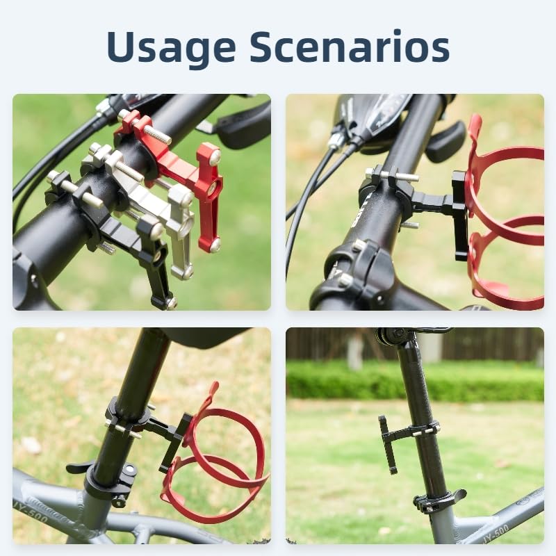 Adjustable Bike Water Bottle Cage Adapter - Anodized Aluminum, Red