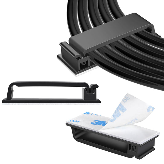 XHF 50 PCS Self Adhesive Cable Clips(L) Black,Wire Clips Cable Management Wire Organizer Cord Holder for Under Desk, Car, Wall, TV PC Ethernet Cable