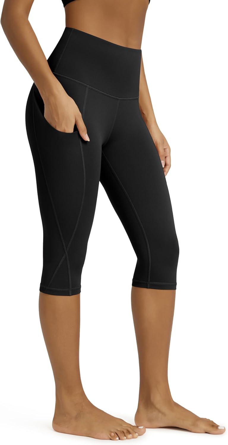ODODOS Women's High Waisted Yoga Capris - Tummy Control, Non-See-Through, Pockets | Athletic Leggings
