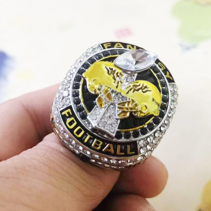 guancrown 2024 Fantasy Football Championship Trophy Ring Award Prize Sports Winner FFL Champion Ring (size 8, ring with stand)
