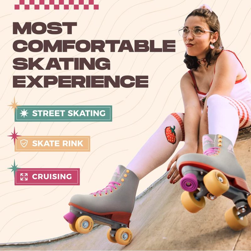 APOLLO Retro Skates - Size Adjustable Quad Skates for Girls & Women - High Heel Rollerskates - Disco Quads - Dancing Queen S / J12-2