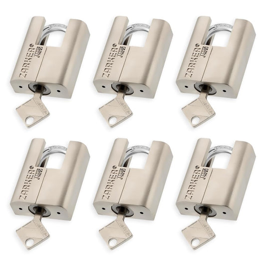 Zarker J45S keyed Alike Padlocks, Heavy Duty Stainless Steel Shackle Lock, 18 Keys, Waterproof and Rustproof Storage, Warehouses, Garage, Outdoors, 6-Pack