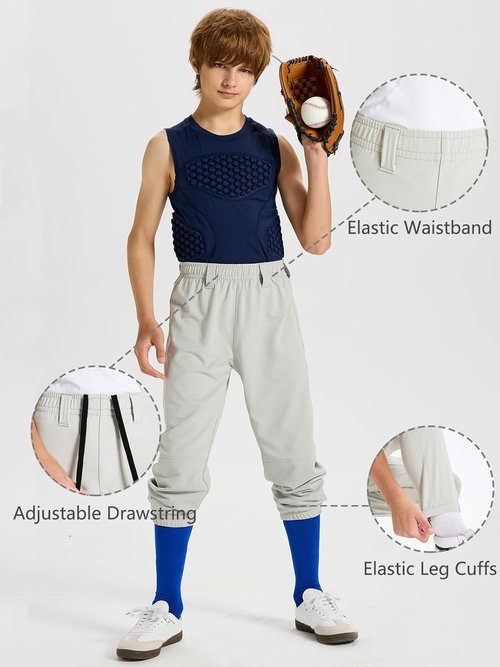 DEVOROPA Youth Boys Baseball Pants - Softball Fast Pitch Practice Pants with Pockets | Sizes 2T-5T