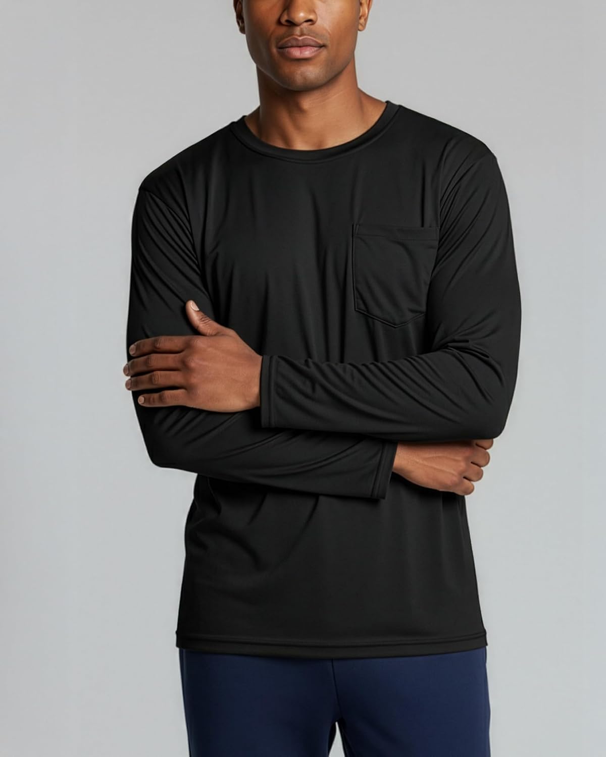 Real Essentials Men's Dry-Fit Long Sleeve Crew T-Shirt - 4 Pack | UPF 50, Active & Comfortable (S-5XLT)