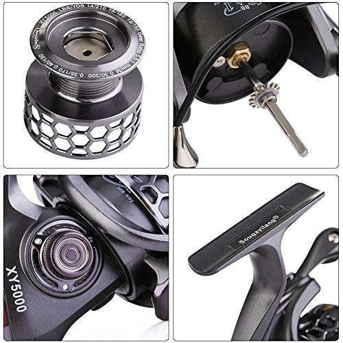 Sougayilang Spinning Fishing Reel 13+1BB Ultra Smooth Aluminum Handle - Silver/Black