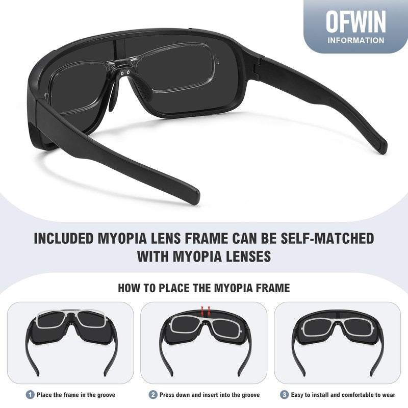 Ofwin Polarized Cycling Sports Sunglasses for Men Women UV Protection Fishing Bike Running Wrap Around Sun Glasses Matte Black/Gray