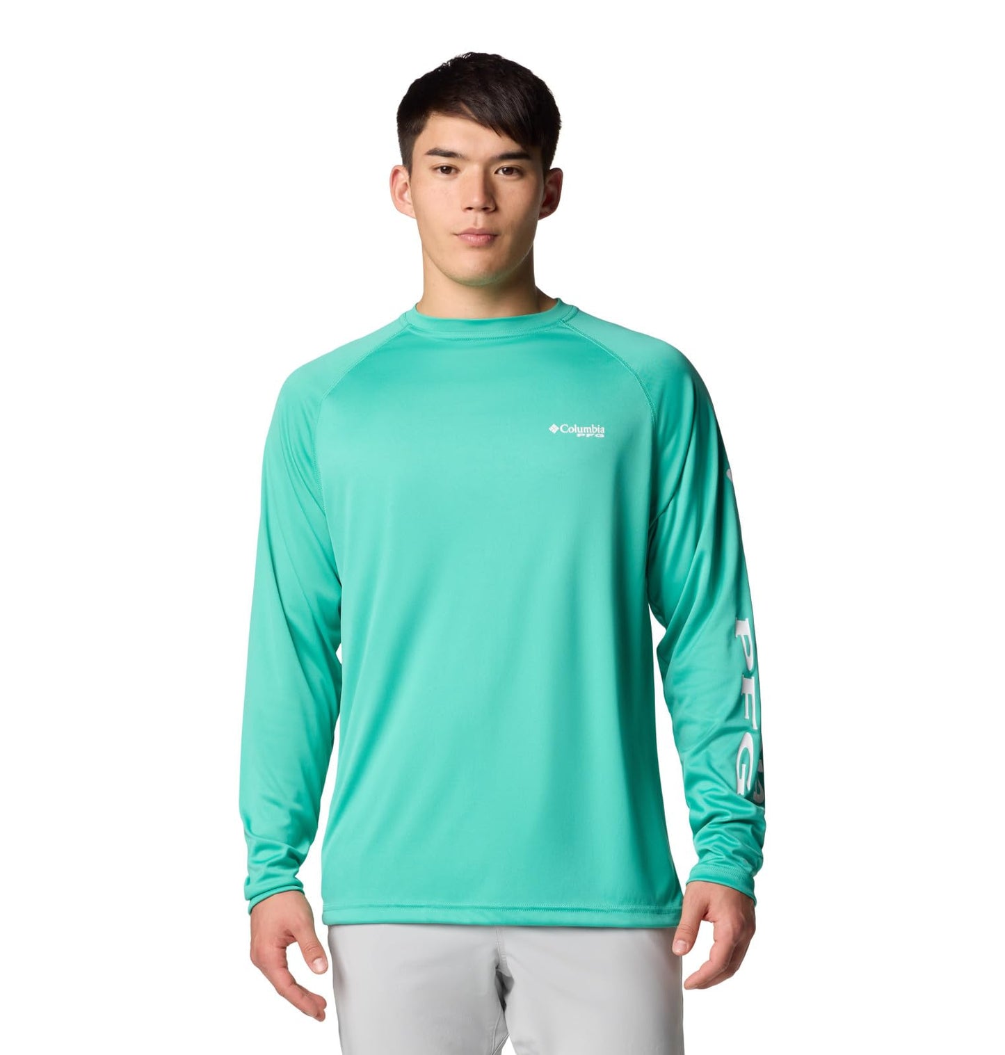 Columbia Men's PFG Terminal Tackle Long Sleeve Fishing Shirt, Glaze Green/White Logo, 5X Tall