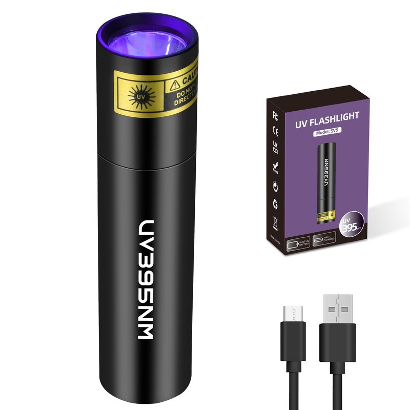 UV Flashlight Rechargeable 395nm Black Light for Pet Urine Detection, USB - C Portable Blacklight Mini Powerful Woods Lamp LED ultra violet Flashlights uv for Resin Curing, Leak Detection, Travel