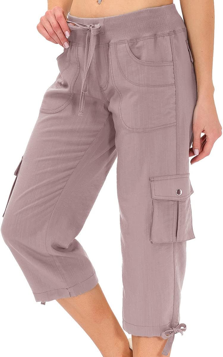 MoFiz Women's Capris - Lightweight Casual Cargo Pants with Pockets | Loose Fit for Hiking