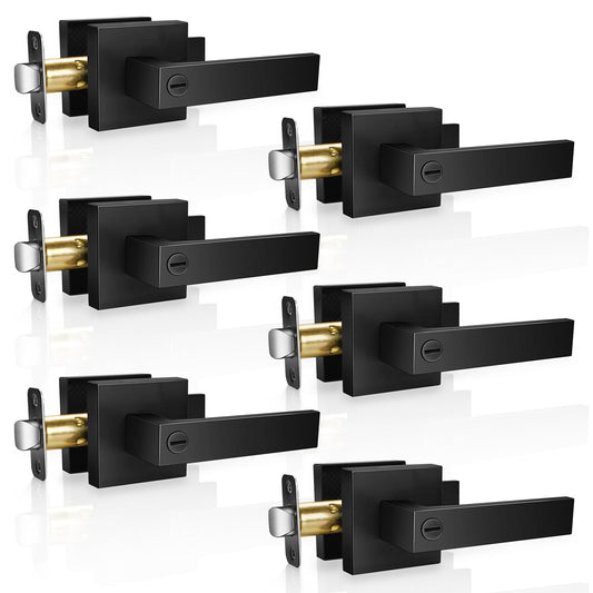 Onateel 6 Pack Modern Black Door Handles Privacy Door Levers Black Door Knobs Interior Reversible Door Locks Keyless Square Interior Door Handles