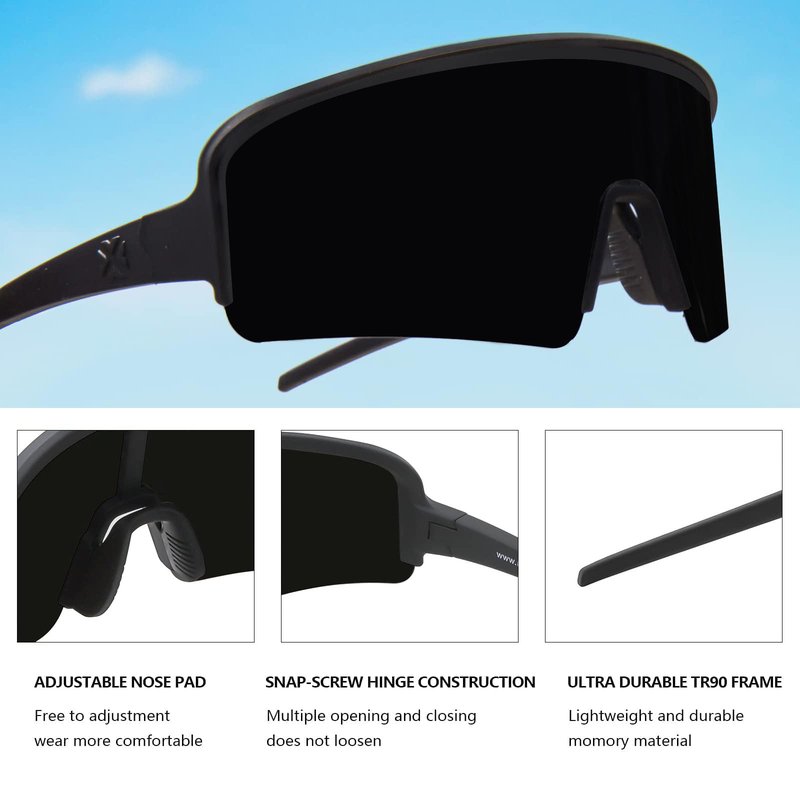 MAXJULI Polarized Sunglasses for Men Women,Windproof Outdoor Sports Cycling UV400 Protection Semi-Rimless Sun Glasses (Black/Super Dark Lens)