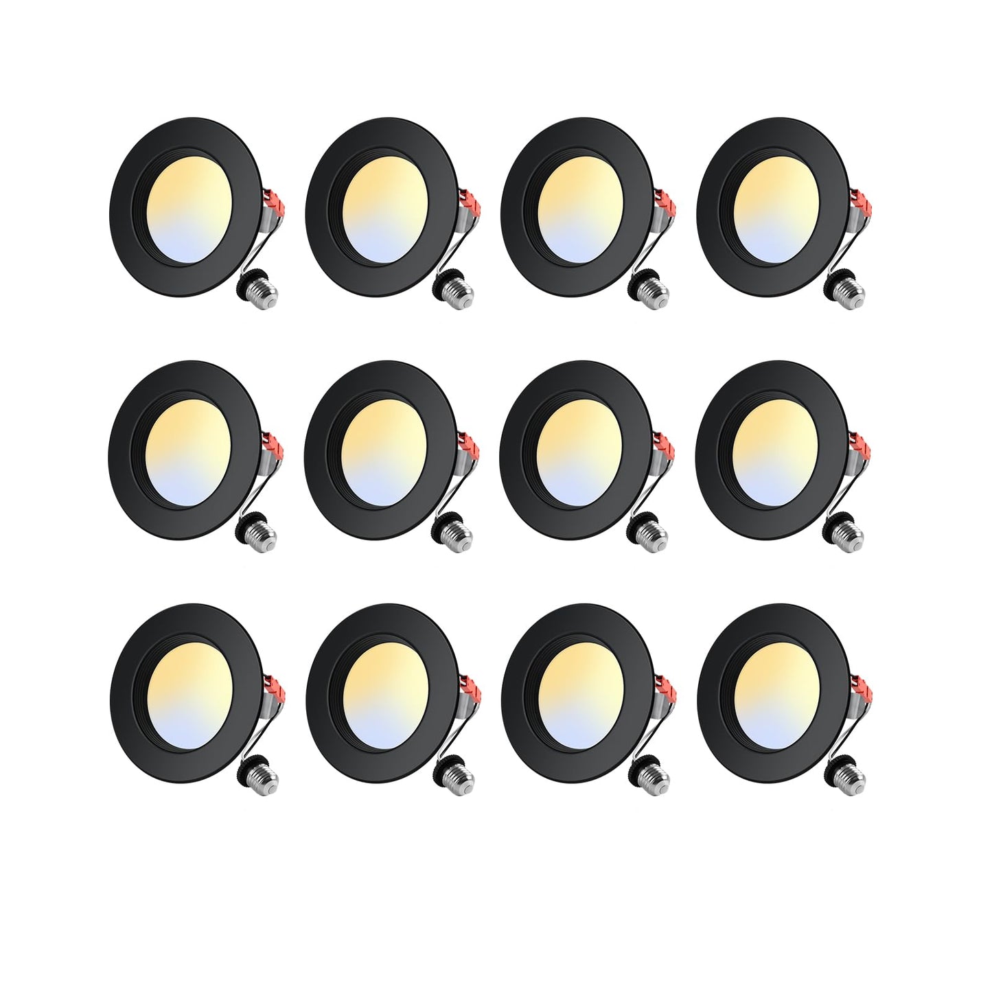 ZYC 4 Inch Recessed LED Retrofit - 12 Pack Dimmable Retrofit Downlights can Light, 2700K/3000K/4000K/5000K/6000K Selectable, Damp Rated Can Lights, Baffle Trim, 9W 800Lm(Black, 4 inch)