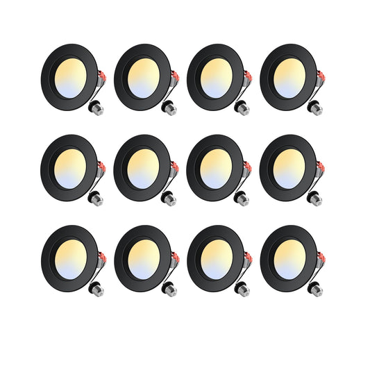 ZYC 4 Inch Recessed LED Retrofit - 12 Pack Dimmable Retrofit Downlights can Light, 2700K/3000K/4000K/5000K/6000K Selectable, Damp Rated Can Lights, Baffle Trim, 9W 800Lm(Black, 4 inch)