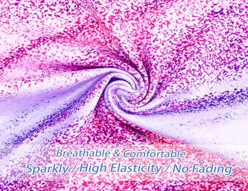 Girls Sparkly Gymnastics Leotard Set with Shorts - Pink Stripe, 7-8 Years