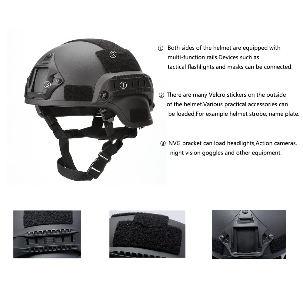 Tactical MICH 2000 Helmet, Adjustable ACH Airsoft Helmet with Ear Protection, Front NVG Mount and Side Rail