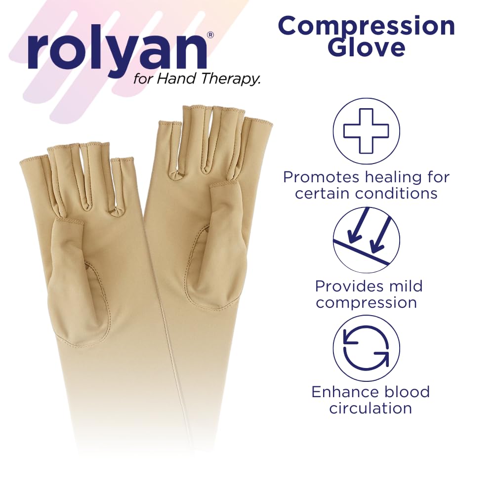 Rolyan Compression Glove, Fingerless Compression Glove for Arthritis for Men & Women, Arthritis Compression Gloves for Carpal Tunnel, Compression Glove for Swelling, Right Hand, Medium, Open Finger