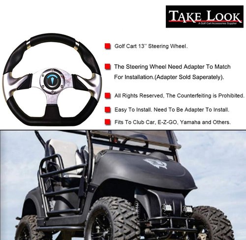 TakeLook - 13 inch Golf Cart Steering Wheel Fit for Yamaha /EZGO /Club Car /Star Car /Excar /icon and Other Most Models Golf Cart. (Steering Wheel - Flat)