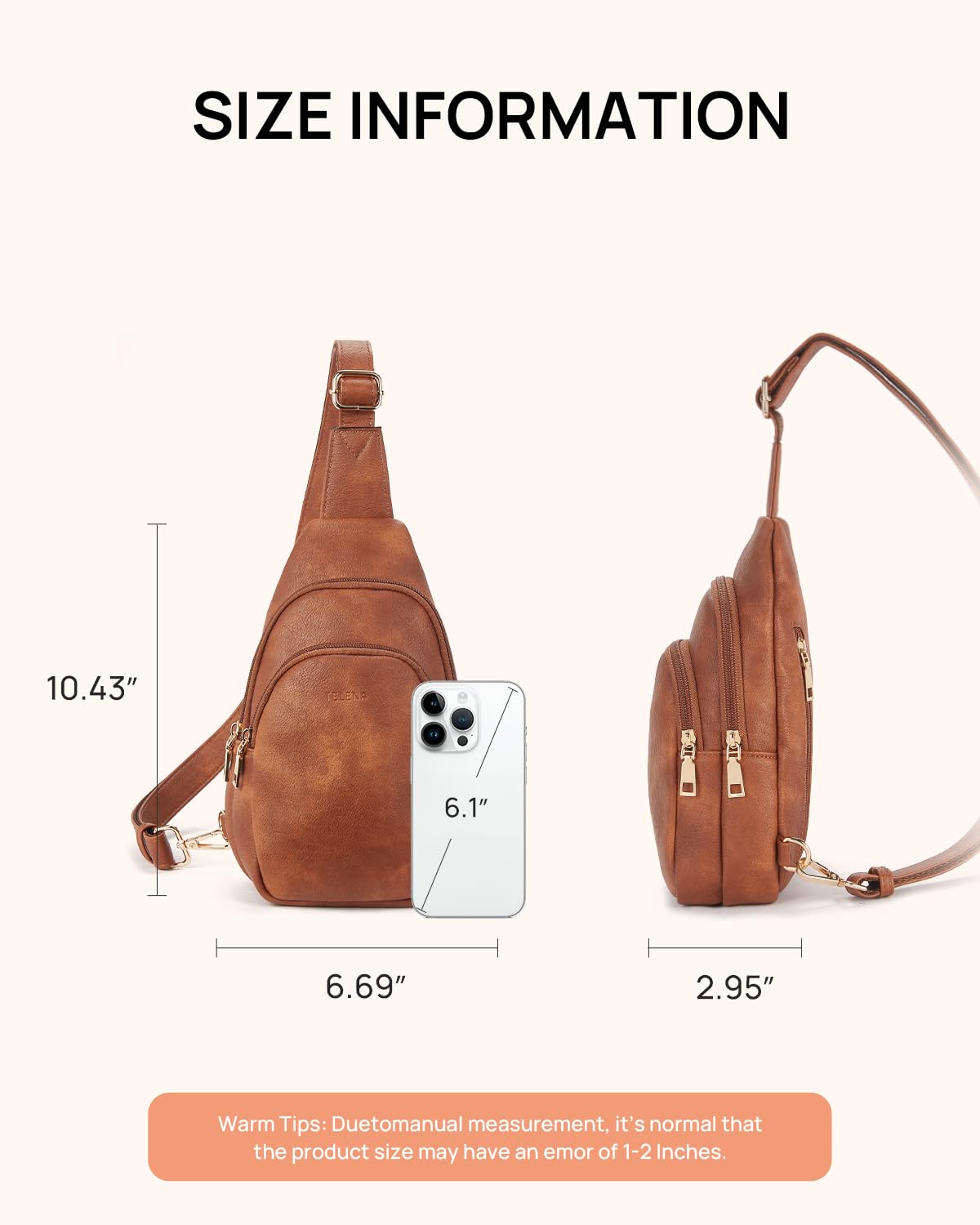 Telena Crossbody Bags for Women Leather Sling Bag for Woman Travel Brown
